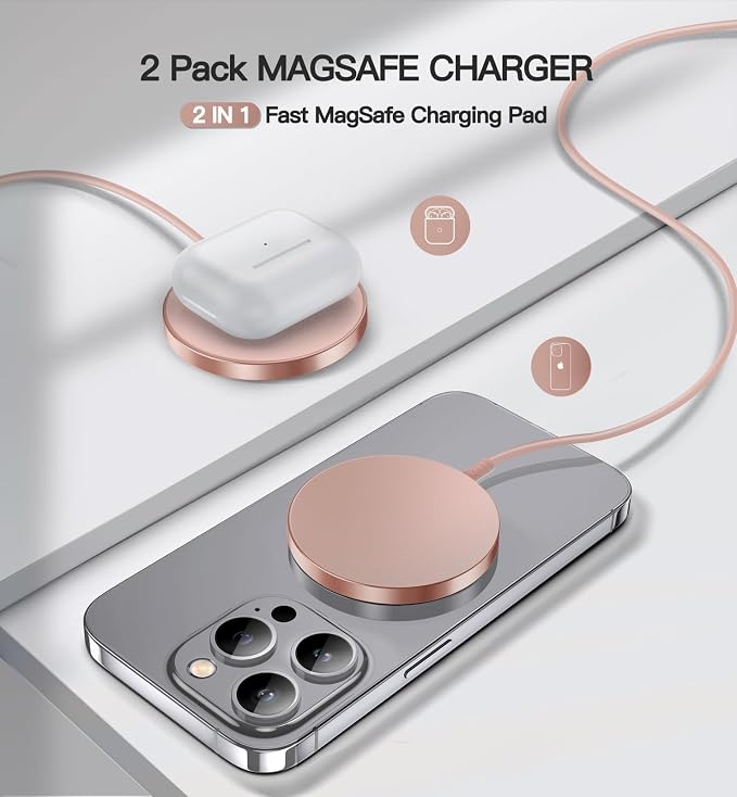 OANDYS Magnetic Wireless Charger 15W Fast Mag Safe Charger for Cell Phone 16 Pro Max/16 Pro/16 Plus/16/15/14/13/12 Series 2 Pack Charging Pad for AirPods 3/2/Pro 2/Pro Mag-Safe Original Replacement - Image 3