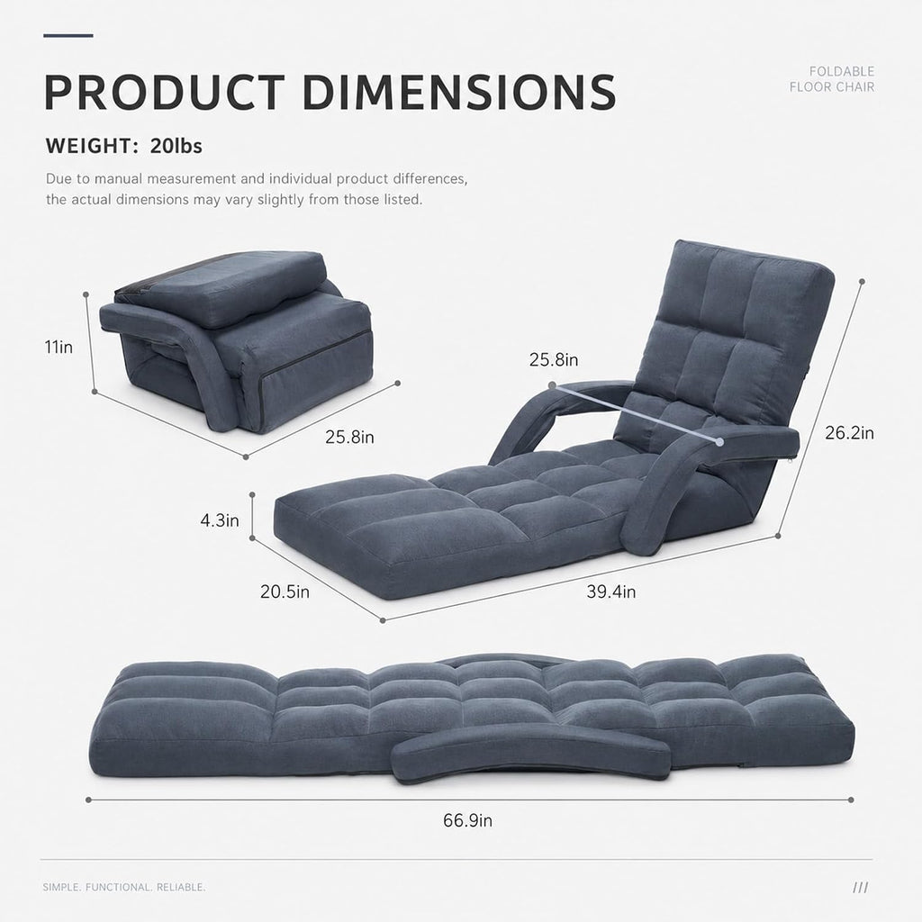 Adjustable Floor Chair with Adjustable Footrest, Folding Lazy Meditation Prayer Chair, Multi-Position Reclining Floor Gaming Chair for Reading, Watching TV, Relax(Grey) - Image 2