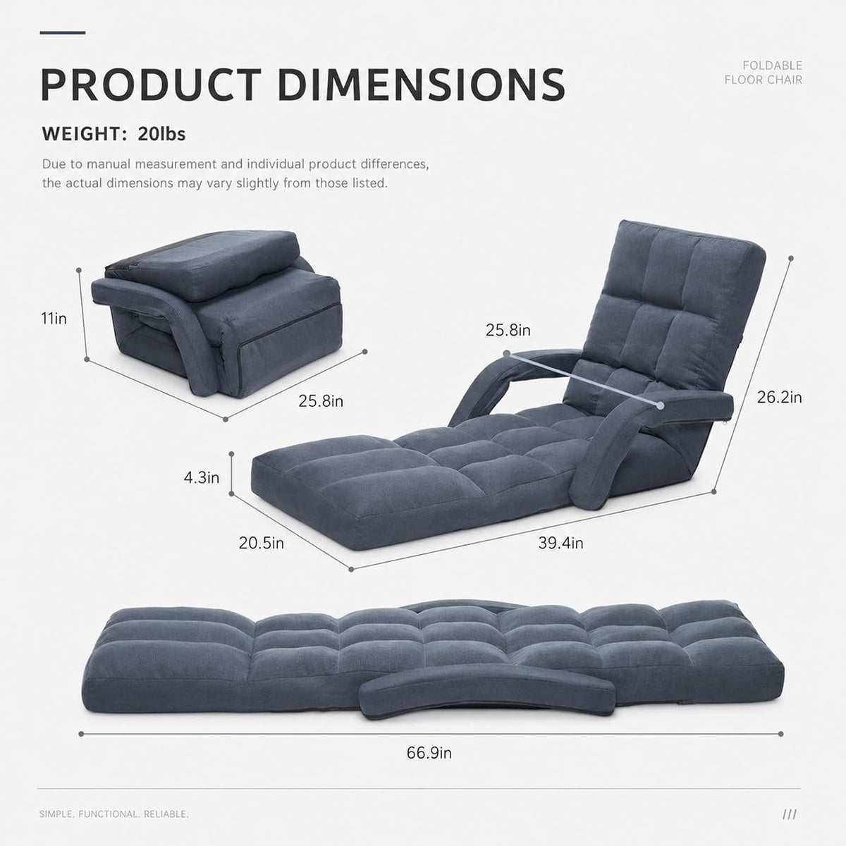 Adjustable Floor Chair with Adjustable Footrest, Folding Lazy Meditation Prayer Chair, Multi-Position Reclining Floor Gaming Chair for Reading, Watching TV, Relax(Grey) - Image 2