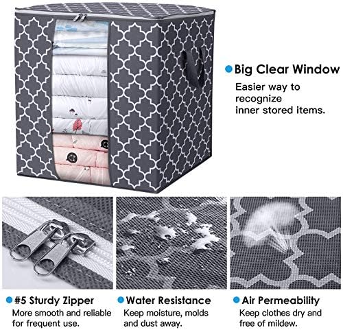 Storage Bags 3 Pack 100L Clothes Organization and Storage Containers | Large Blanket for Comforters,Bedding, Foldable Organizer with Reinforced Handle, Clear Window, Sturdy Zippers, Greyy - Image 3