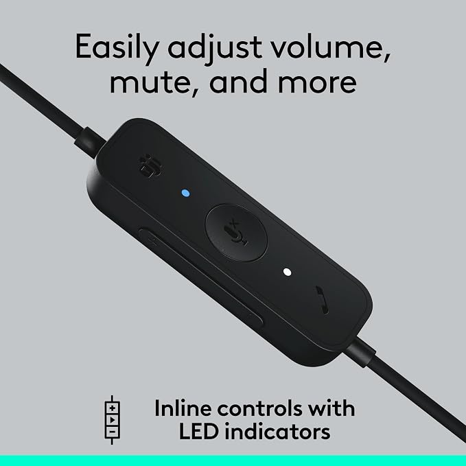 Logitech H570e USB-A Wired Headset with Microphone PC and Mac - Black | For PC and Mac, USB-A wired, inline controls, certified for Microsoft Teams - Image 4