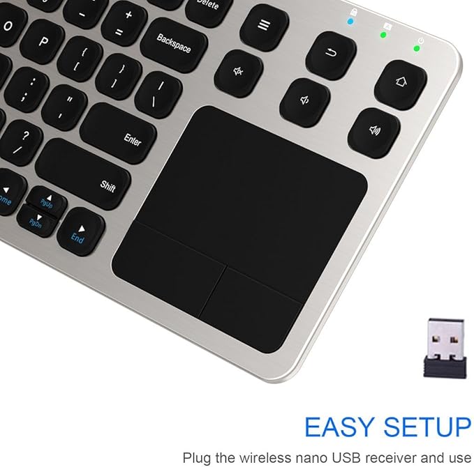 Arteck 2.4G Wireless Touch TV Keyboard with Easy Media Control and Built-in Touchpad Mouse Solid Stainless Ultra Compact Full Size Keyboard -Connected Computer, Smart TV, HTPC - Image 3