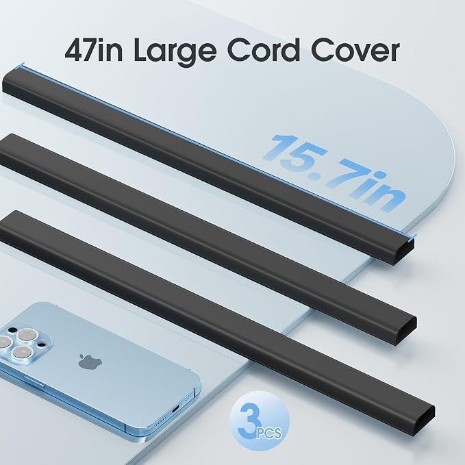 Wire Covers for 2 Cords TV on Wall, 47in Paintable Cable Hider, Medium Cable Management Kit, Cord Hiding for Wall Black, W0.95in H0.47in - Image 4