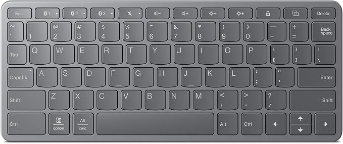 Lenovo Multi-Device Wireless Bluetooth Keyboard, Connect Up to 3 Devices Simultaneously, Compatible with iOS, Android, Windows, Slim Profile, Rechargeable, 60-Hour Battery Life, Iron Grey by Unknown