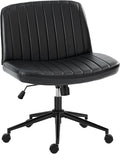 OLIXIS Criss Cross Chair with Wheels, Vanity Chair, Home Office Desk | Wide Seat Armless, Faux Leather, Height Adjustable Swivel Rolling, Home Computer Task Seating for Bedroom Study, Black PU by OLIXIS