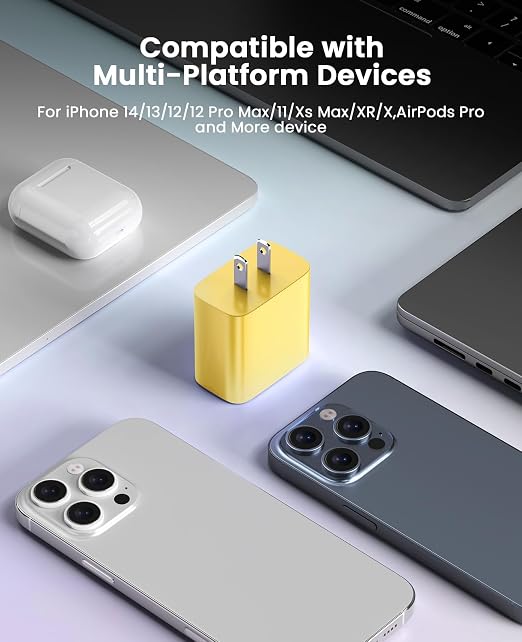 iPhone Charger Fast Charging, USB C Charger Block, 6FT/10FT Lightning Cable | For Apple iPhone 14/13/12/11 Series, 2-Pack USB C to Lightning Cables, AirPods with Lightning Charging Case,Yellow - Image 7
