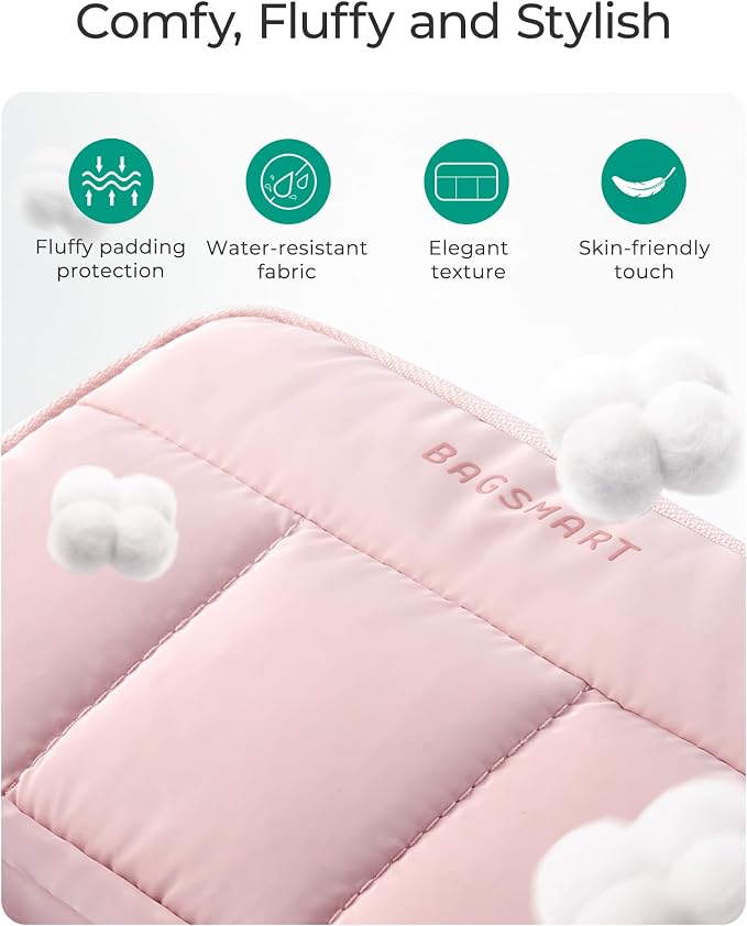 BAGSMART Electronics Organizer Travel Case for Cords Chargers Phones, Pink | Puffy Padded, Travel Essentials, Cord organizer bag for Cables, Compact Tech Accessories Pouch - Image 4