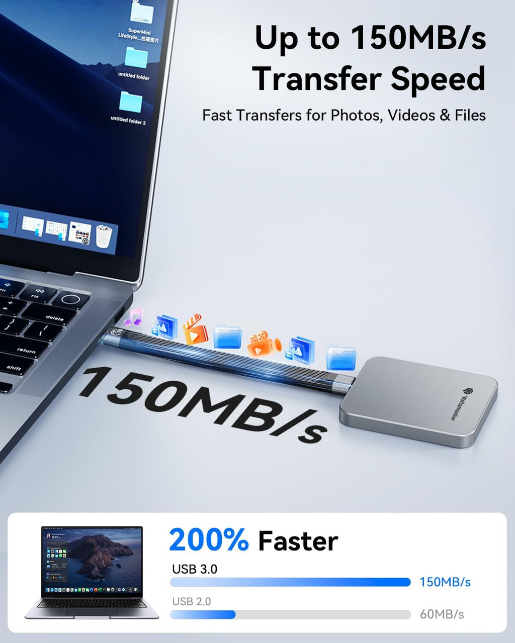 Yottamaster 128GB USB C Flash Drive, Up to 150MB/s Aluminum Portable SSD - Image 2