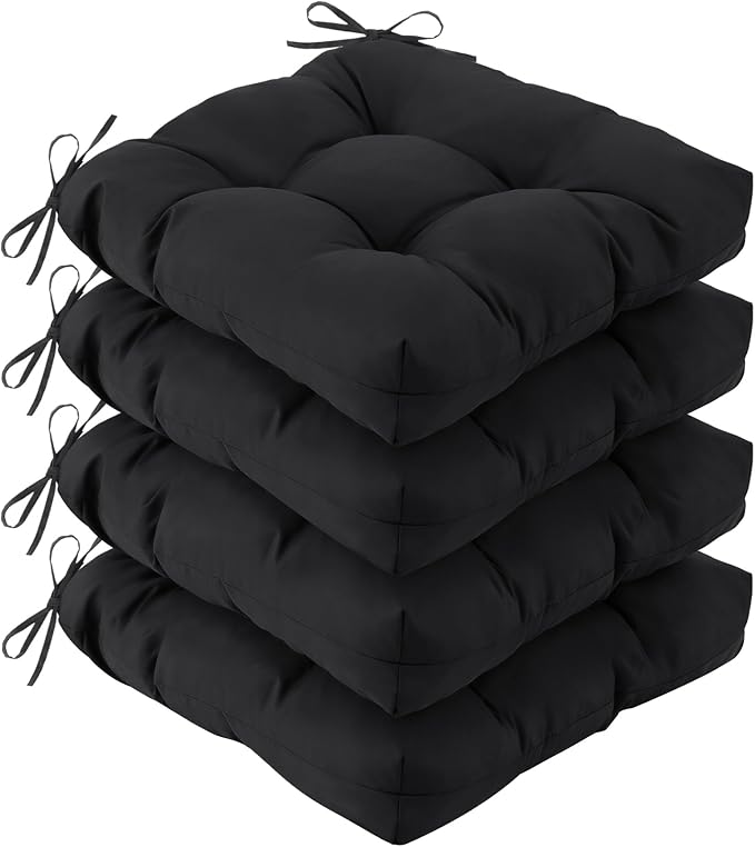 IASEAHK Outdoor Chair Cushions Set of 4, 19" x 19" x 5", Waterproof Outdoor Seat Cushions for Patio Furniture, Fade-Resistant Patio Chair Cushion, Dining Wicker Chair Pads for Porch Garden, Black by IASEAHK