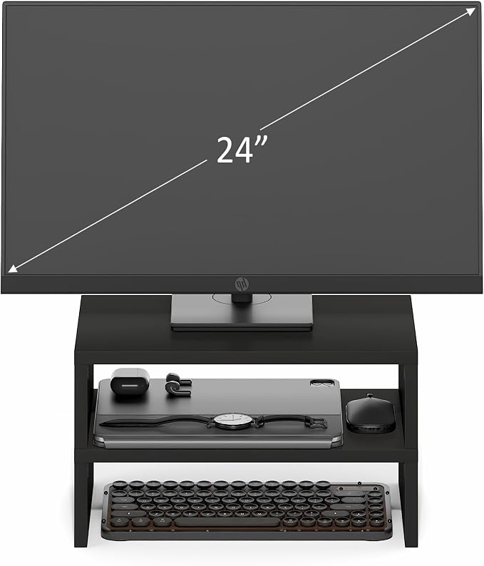 Furinno CLASSIC Monitor Stand Riser Set of 2, 15.7" Wide Dual Monitor Riser, Stackable Separable Laptop Stand for Desk, Desktop Organizers and Accessories, for Office Supplier, Espresso - Image 6