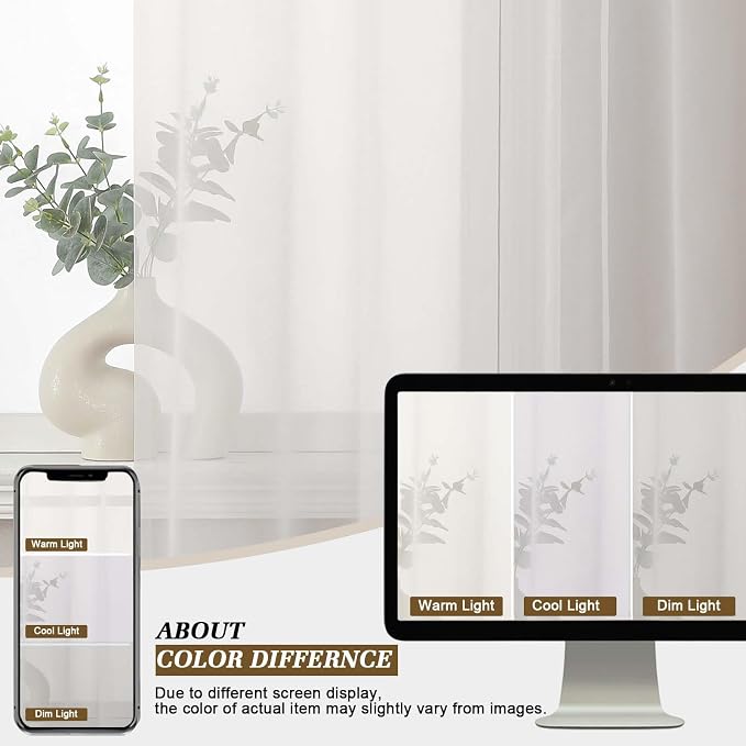 Ivory Sheer Curtains 72 Inches Long for Living Room 2 Panels Set | Sheer White Curtains for Bedroom, Rod Pocket Airy Light Filtering Window Treatments, 2pcs, Each Panel 42" Width x 72" Long - Image 7