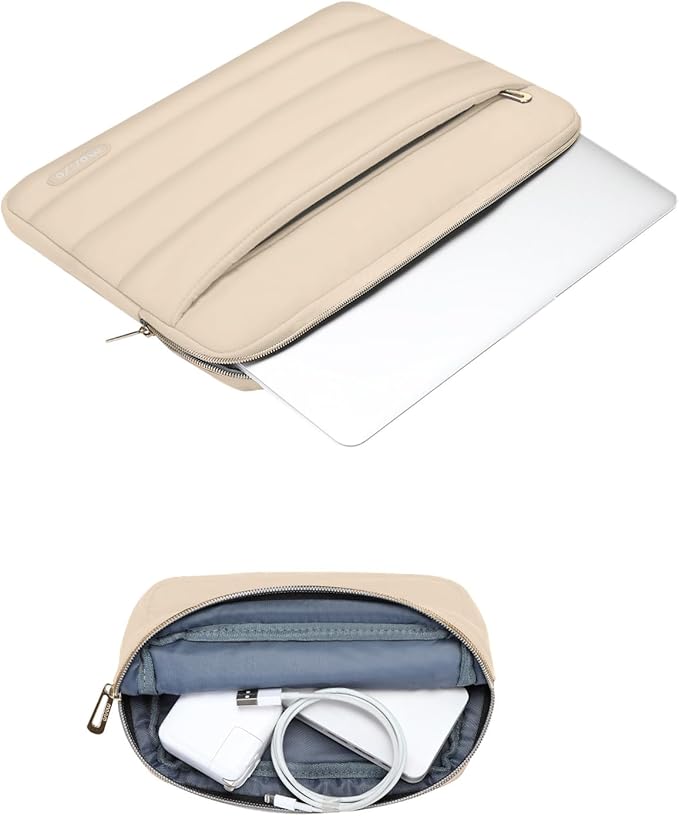 MOSISO Laptop Case 16 inch, 15-15.6 inch Puffy Laptop Sleeve Carrying Case | Compatible with MacBook Pro 16, HP Dell ASUS Acer Toshiba Lenovo, Polyester Horizontal Bag with Small Case, Apricot - Image 3