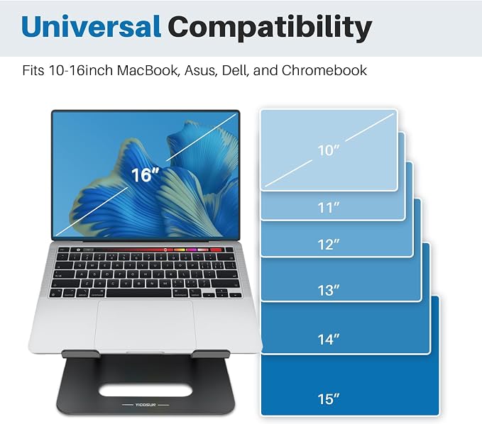 YICOSUN Adjustable Laptop Cooling Stand with 2 Quiet Fans & RGB Lighting, Aluminum Alloy & Foldable Ergonomic Design for MacBook, Lenovo, ASUS, Dell 10-16 Inch, Perfect for Gaming, DJ, Office - Black - Image 6