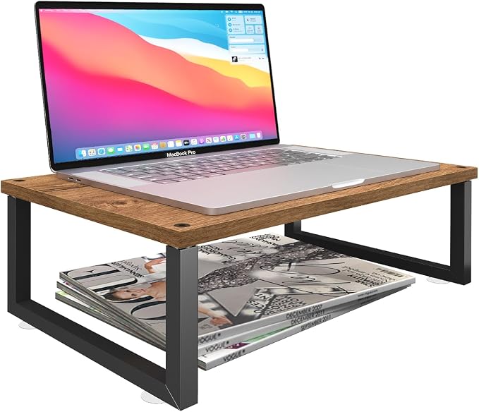 Simple Trending Wood Monitor Stand Riser, 2 Pack, Antique Brown | Desk Storage Organizer, Desktop Stand for PC/TV/Laptop/Printer , Sturdy Metal Frame, Waterproof, 29"W x 9"D x 5.5"H - Image 7