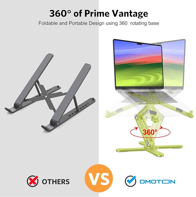 OMOTON LA10 360° Rotating Laptop Stand Riser Foldable for Desk, Citron | Aluminium Aolly, Adjustable Height Angles, Collaborative Work, Easy Storage, Fits Laptops up to 17", for MacBook Pro/Air HP - Image 2