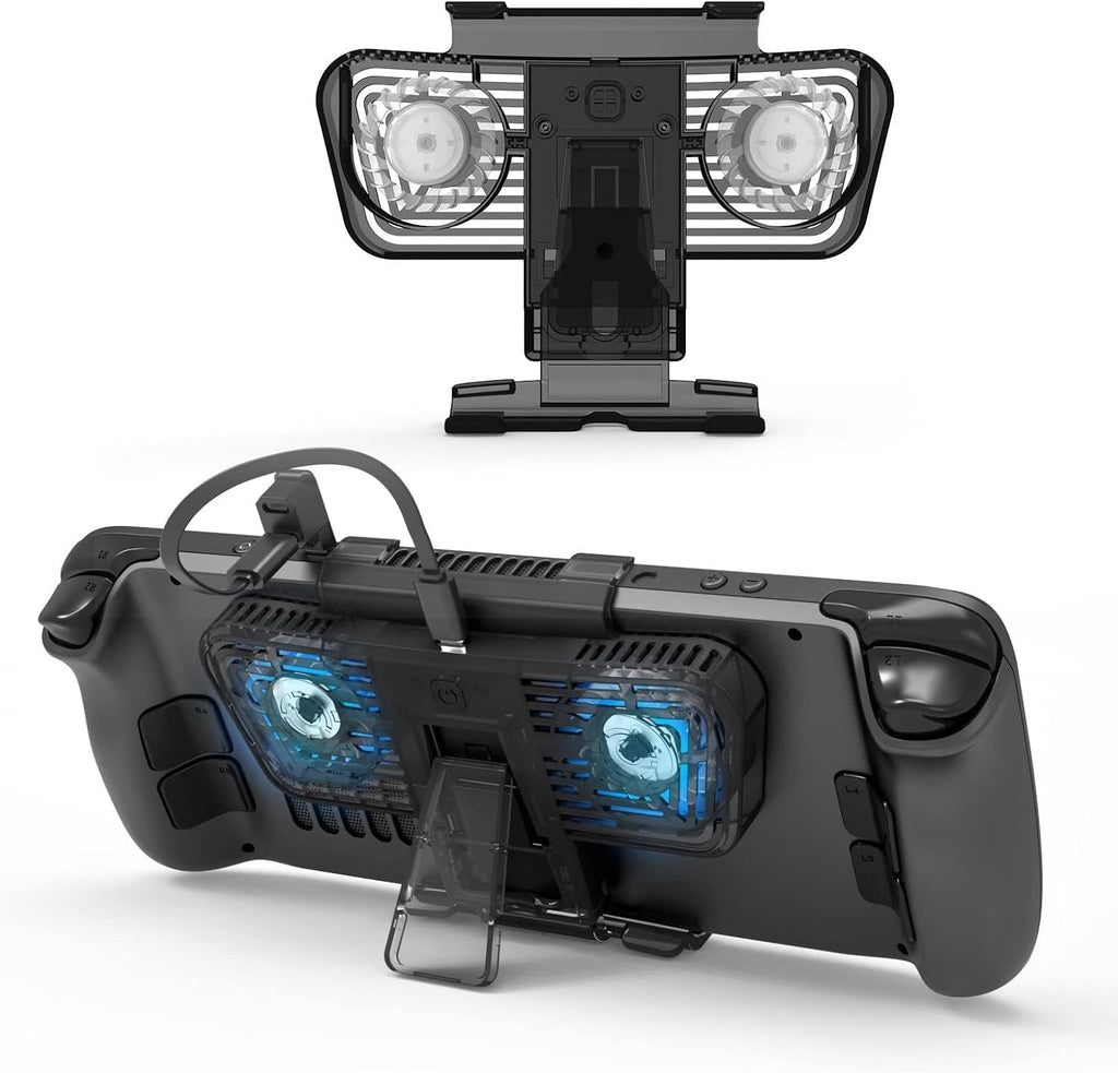 Steam Deck Cooling Fan with Stand, Dual Fan Cooler for Steam Deck, Adjustable Speed USB-Powered Cooler with Blue LED, Portable Cooling Stand for Handheld Gaming by General Fantasy