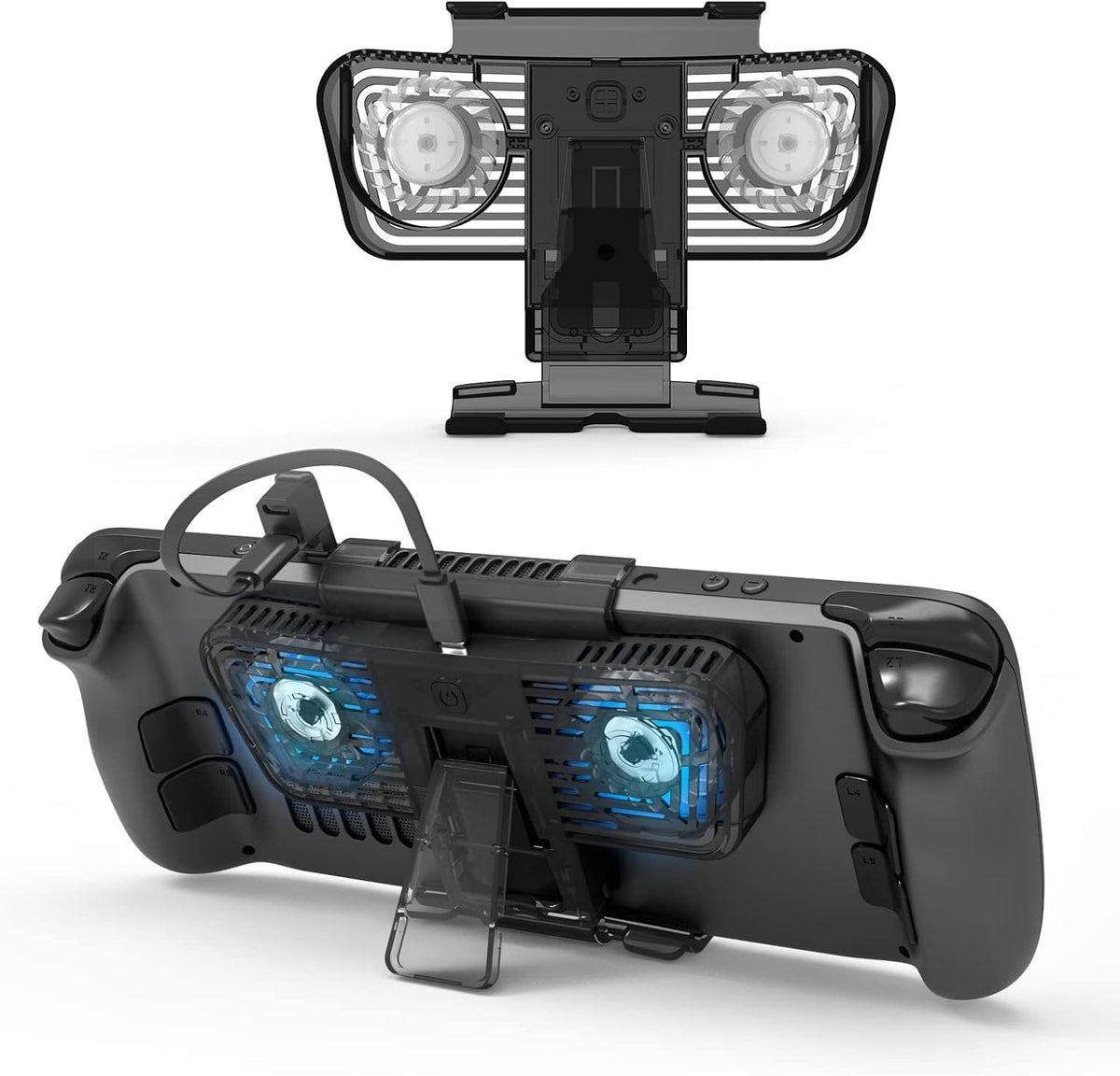 Steam Deck Cooling Fan with Stand, Dual Fan Cooler for Steam Deck, Adjustable Speed USB-Powered Cooler with Blue LED, Portable Cooling Stand for Handheld Gaming by General Fantasy