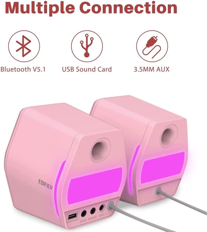 Edifier G2000 32W PC Computer Speakers for Gaming Desktop PC Laptop Mac Computer Woofer Speakers Bluetooth USB 3.5mm AUX Inputs RGB Lights Multimedia Speakers Pink - Image 6