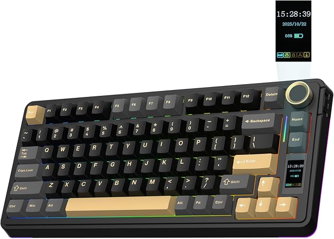 EPOMAKER X Aula EA75 MAX Wireless Gaming Keyboard with Screen & Knob | 5000mAh, Hot-Swap, Lubed Switches, RGB Backlit, Creamy Gasket, 75% Mechanical Keyboard (Black, Reaper Switch) by EPOMAKER
