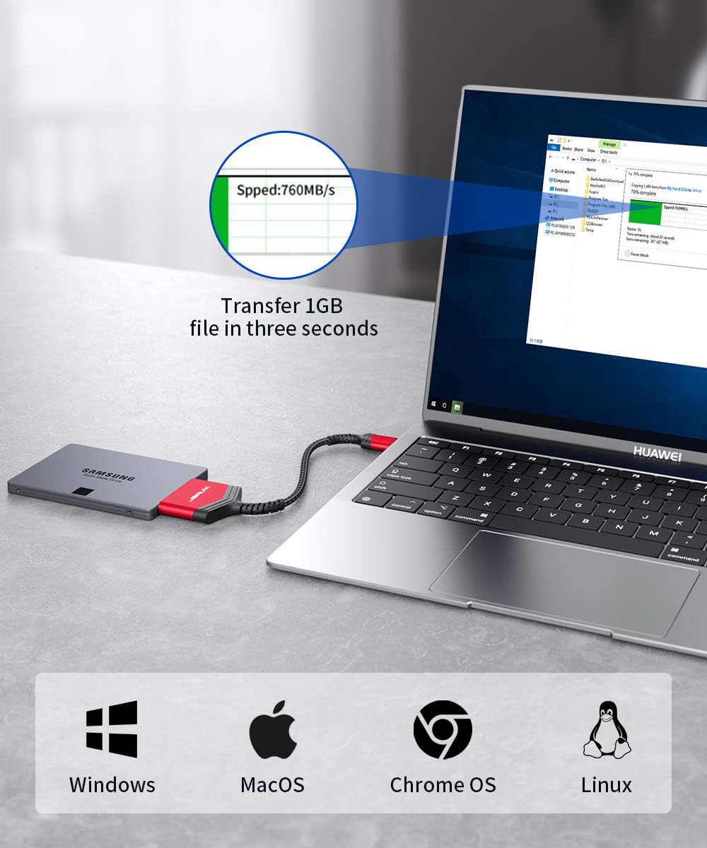 JSAUX SATA to USB Adapter Cable for 2.5” SSD/HDD Nylon Cord-Red - Image 4