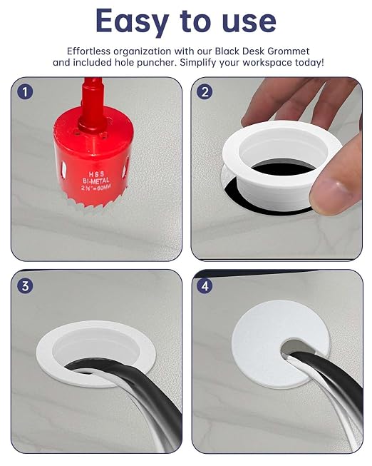 1-3/8 in. Hole Saw with 10PCS White Desk Grommet - Cable Management Kit for TV, Office, and Home Table - Hide Wires Behind Wall, TV Wall Cable Pass Through, Desk Cable Hole Covers - Image 4