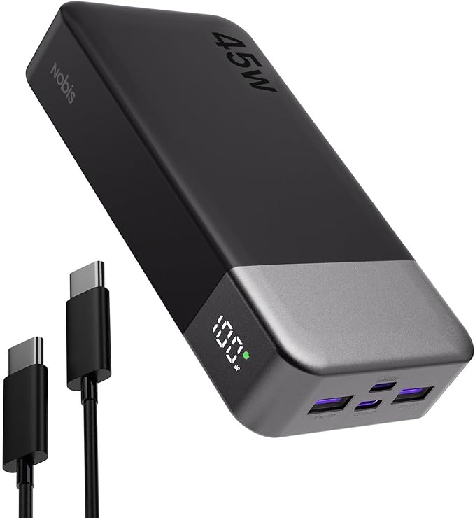 NOBIS Portable Charger 45W 20000mAh Power Bank Fast Charging | 2C+2A Battery Pack with C to C Cable, Battery Bank with Digital Display for iPhone Android Laptop etc by NobisPowerbank