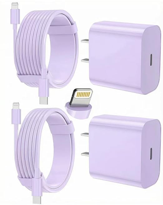 iPhone Charger Fast Charging, USB C Charger Block, 6FT/10FT Lightning Cable | For Apple iPhone 14/13/12/11 Series, 2-Pack USB C to Lightning Cables, AirPods with Lightning Charging Case,Purple by Unknown