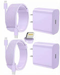 iPhone Charger Fast Charging, USB C Charger Block, 6FT/10FT Lightning Cable | For Apple iPhone 14/13/12/11 Series, 2-Pack USB C to Lightning Cables, AirPods with Lightning Charging Case,Purple by Unknown