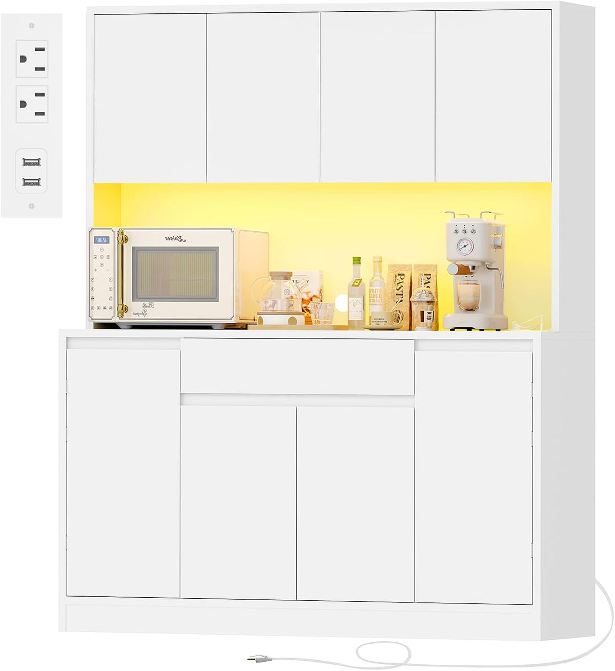 Pantry Cabinet with Charging Station, Kitchen Pantry Cabinet by TEENFON