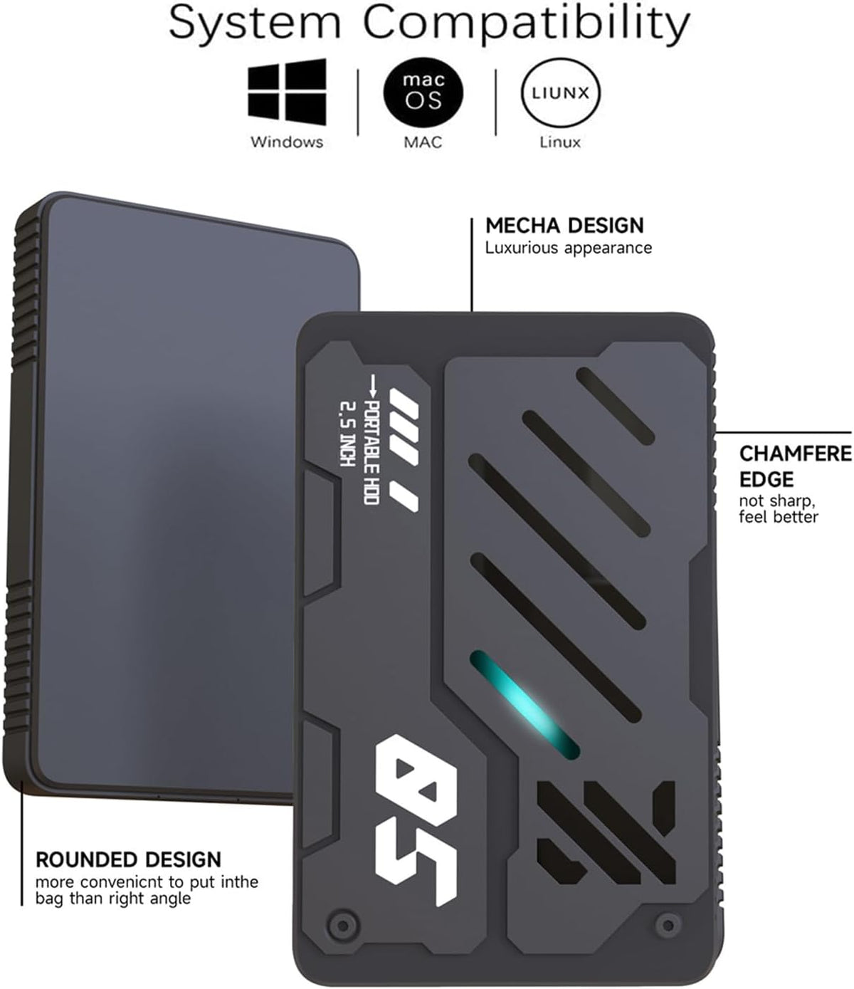 Ultra Slim Portable External Hard Drive USB 3.0 HDD Storage for PC, Laptop, Mac, Xbox one, PS4, PS5 (1TB) - Image 2