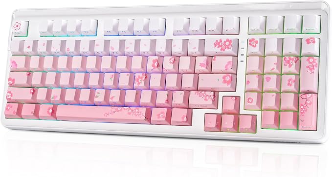 DAREU EK98pro Sakura Pink Wireless Mechanical Keyboard,Tri-Mode BT/2.4GHz/USB-C Creamy Gaming Keyboard with Number Pad,Gasket Structure,Hot Swappable Custom,RGB Backlit for Win/Mac by DAREUGAMINGDIRECT