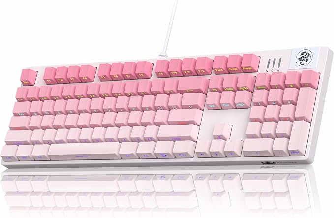 MageGee MK-Storm Mechanical Gaming Keyboard, 104 Keys Wired Light Up Keyboard with Linear Red Switch, RGB Backlit, Side-Printed Keycaps, N-Key Rollover for Laptop, Desktop, PC (Gradient Pink) by MageGee
