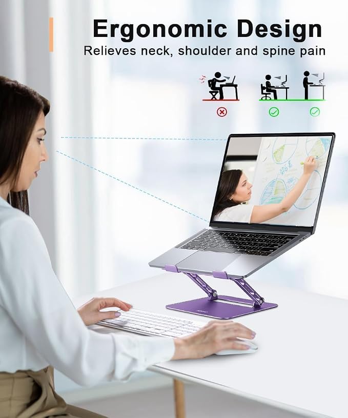 Aoviho Adjustable Laptop Stand for Desk,Portable Laptop Stand Holder and Riser,Foldable Aluminum Notebook Computer Stands for MacBook Air Pro HP Lenovo Dell Samsung Chromebook, 10-15.6 inch, Purple - Image 2