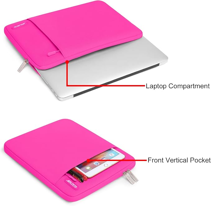 MOSISO Laptop Case 15 inch, Laptop Sleeve Bag with Pocket | Compatible with MacBook Air 15 inch M5 M4 M3 M2 2026-2023, Dell XPS, Polyester Vertical Computer Bag, Bright Rose - Image 4