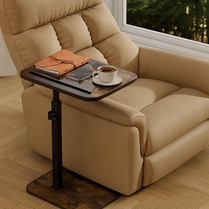 360° Swivel Sofa Side Table for Couch, Set of 2 | Adjustable Height, Laptop Table for Work, TV Trays Table for Snacks Reading, Fits Bed Chair, Phone & Tablet Slot - Image 3