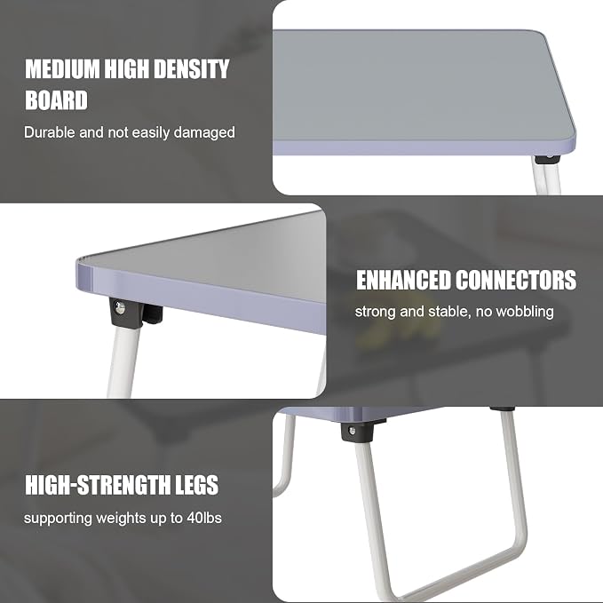 Foldable Lap Desk, Laptop Stand Bed Table Tray for Couch | Portable Breakfast Serving Tray, Lightweight Mini Lap Table, Works Great as Tablet Desk for Working, Reading & Writing, Gray - Image 6
