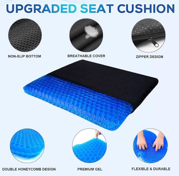 Gel Seat Cushion - Non-Slip Egg Seat Cushion Chair Pads - Office Chair Car Seat Cushion for Sciatica & Back Pain Relief - Coccyx Cushion for Home, Wheelchair, Computer, Desk Chair, Truck - Image 4
