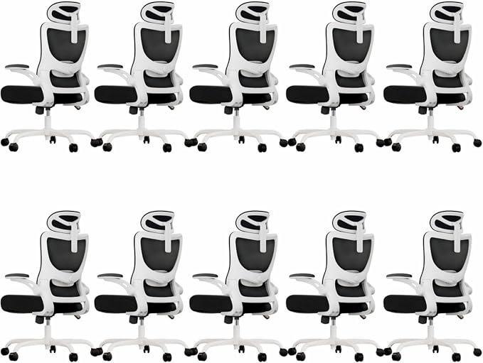 Marsail Ergonomic Office Chair with 3D Armrests, Pack of 10 | Office Desk Chair with High Back Mesh, Adjustable Lumbar Support, Rolling Work Swivel Task Chairs with Wheel, Headrest, home by Marsail
