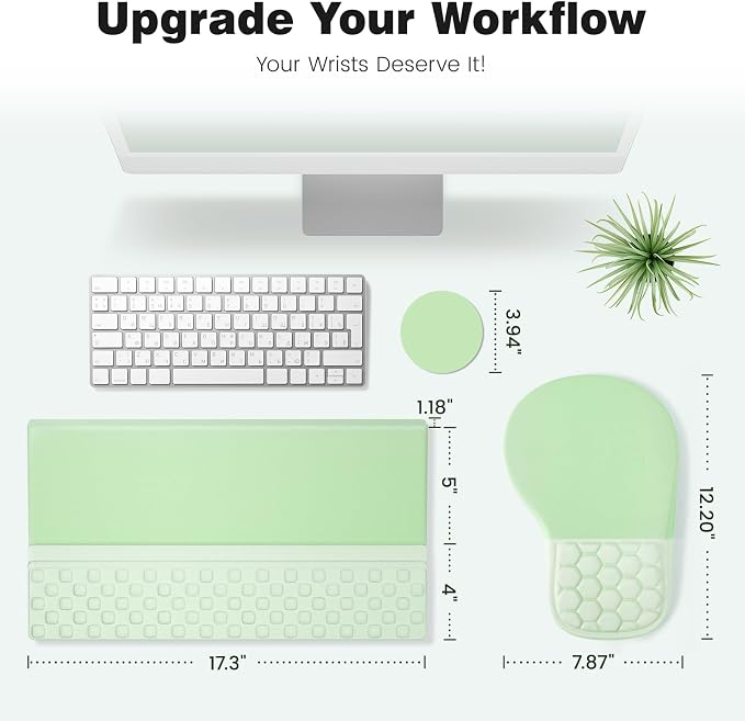 Ospelelf Ergonomic Mouse Pad and Keyboard Stand Wrist Rest Set, Memory Foam Comfort, Pain Relief for Typing, Office Desk Accessories, Green - Image 6