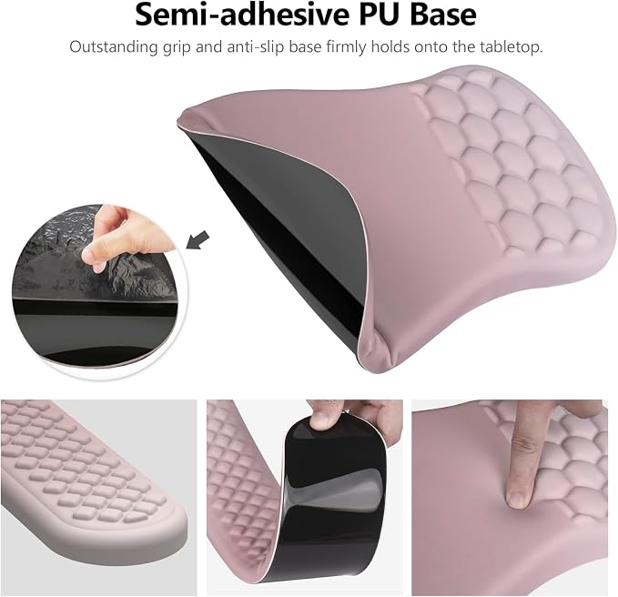 Ergonomic Mouse Pad Wrist Support, 2 in 1 Keyboard Wrist Rest Set | Memory Foam, 15° Ergonomic Slope, Massage Bead Design, Non-Slip PU Base, Lycra Fabric, for Office & Gaming, Gradient Pink - Image 4