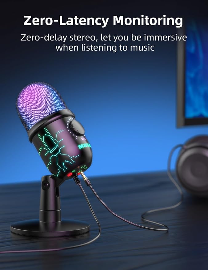 USB Gaming Microphone for PC with Noise Reduction, Mute, Gain, RGB | Condenser Mic, Headphone Jack, Suitable for PC, Computer, PS4, PS5, Mac, Streaming, Podcasting, Recording, YouTube, Discord - Image 6