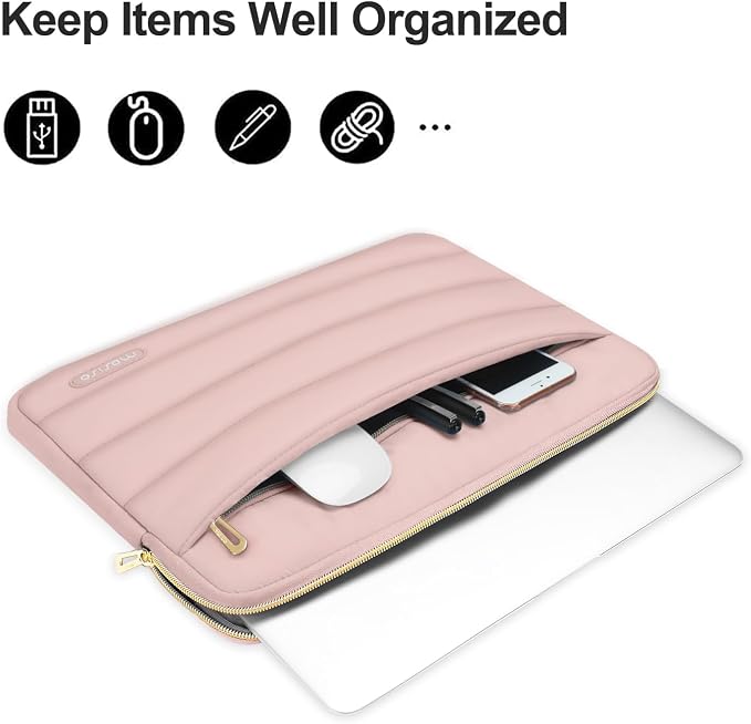 MOSISO Laptop Case 13.3 inch,13-13.3 inch Puffy Laptop Sleeve Carrying Case | Compatible with MacBook Neo/Air 13.6/Pro 13/14, HP Dell ASUS Lenovo, Polyester Horizontal Bag with Small Case, Pink - Image 2