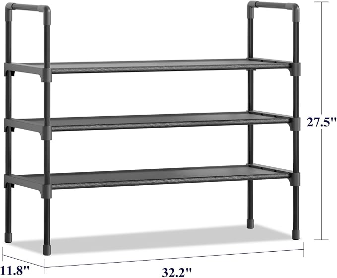 Kitsure 3 Tier Shoe Rack, Shoe Organizer, 32.2" Wide, Black | Space-Saving Shoe Storage, Shoe Shelf for Closet, Entryway, Bedroom, Living Room, Zapateras Organizer - Image 2