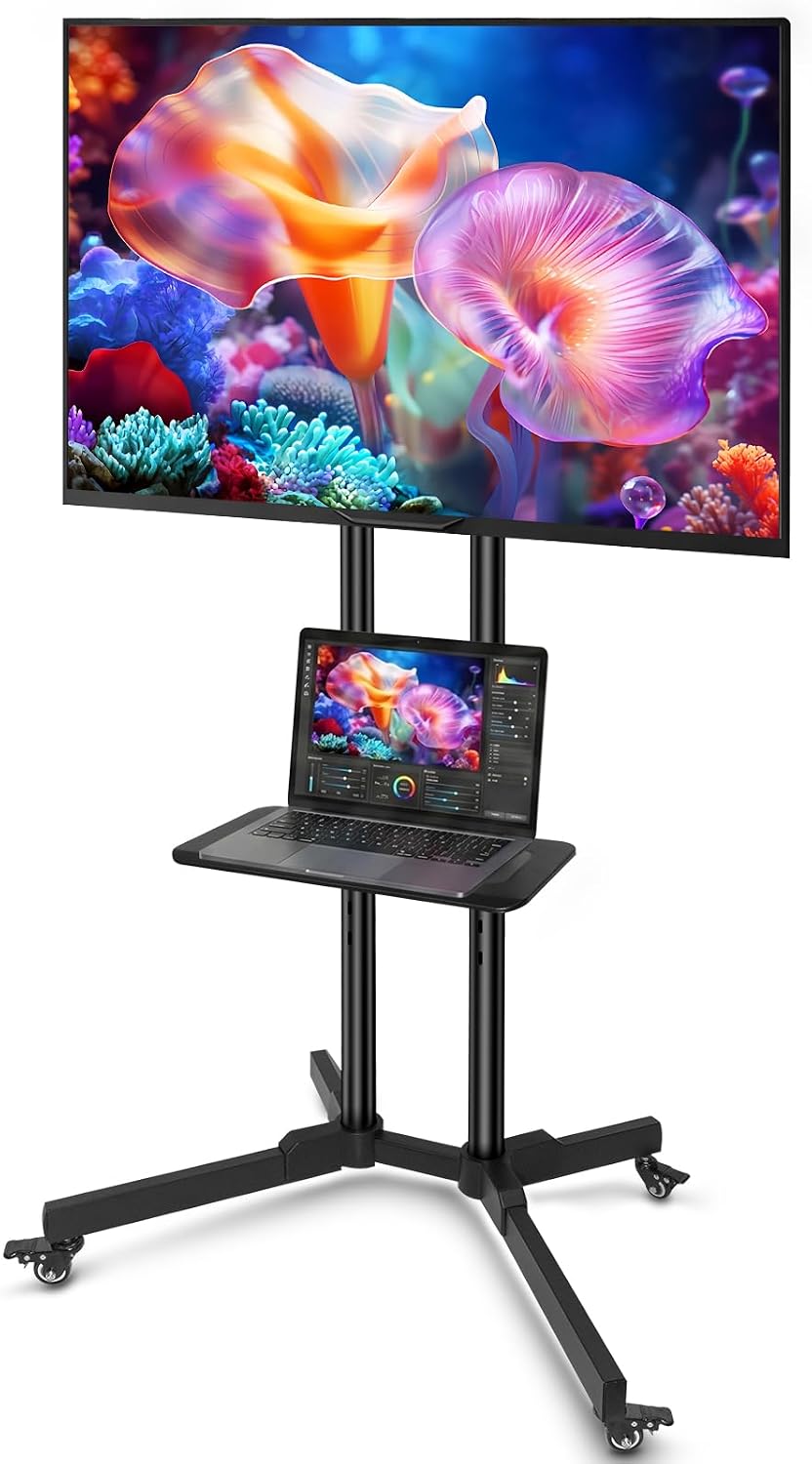 Mobile TV Stand for 32-75" TVs, Rolling Cart with Wheels by Euisiant
