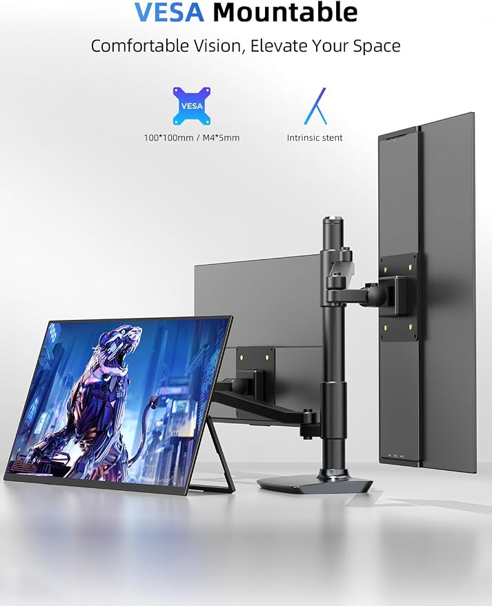 21.5'' Large Portable Monitor for Laptop 100Hz Ultra-Fast IPS Gaming Monitor, QLED 125%sRGB | 2000:1 Contrast | Built-in Stand, Speaker and VESA, USB-C HDMI Second Screen Efficient Work Gaming - Image 7