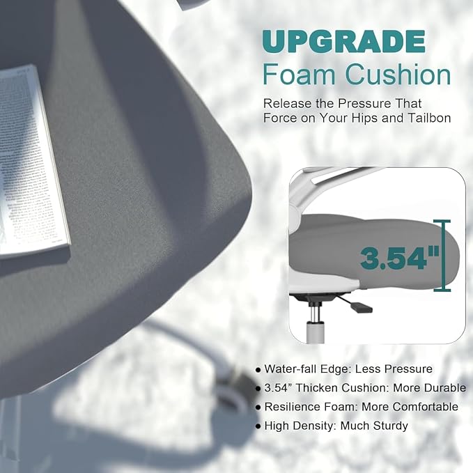 Mimoglad Office Chair, High Back Ergonomic Desk Chair with Adjustable Lumbar Support and Headrest, with flip-up Armrests for Guitar Playing, 5 Years Warranty (Modern, Grey/Gray) - Image 5