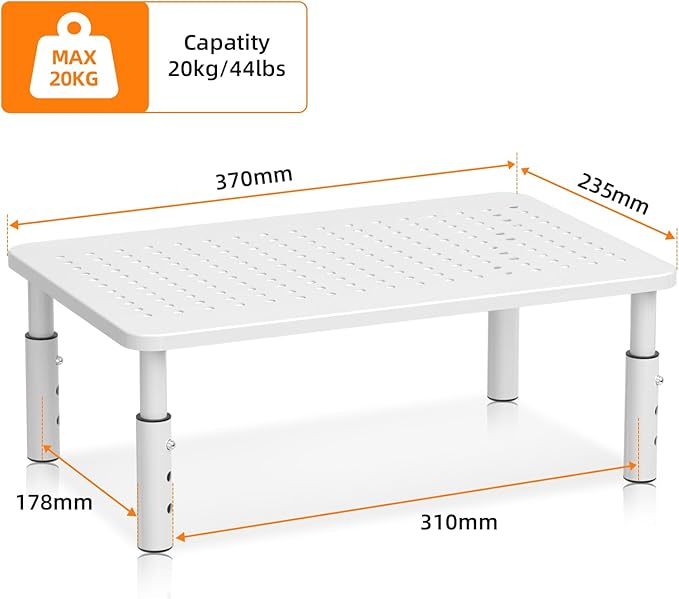 Monitor Stand Riser, Metal Computer Stand, 3 Height Adjustable Screen Riser with Mesh Platform for PS4, Laptop, Printer, Notebook and All Flat Screen, Holds Up to 20KG,White - Image 3