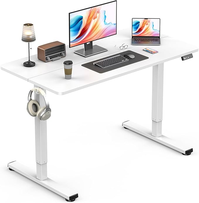 Electric Standing Desk, Gaming Desk, 40 x 24 Inch, White | Height Adjustable Computer Desk with Smart Controller, Sit and Stand Up Table for Home, Office, Work, Study, Writing by Zontera