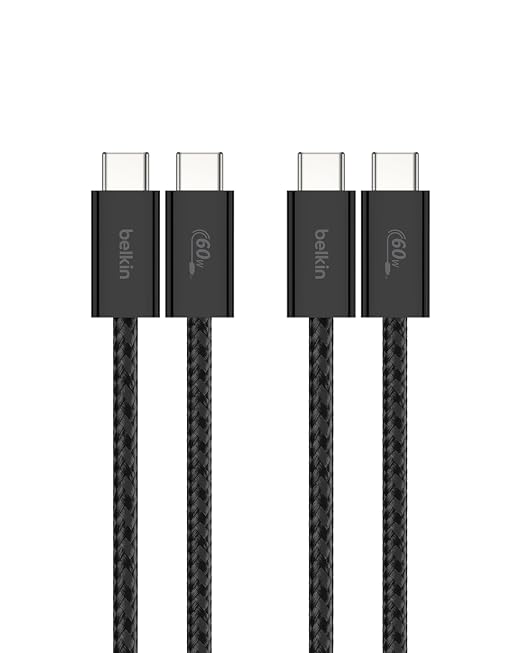 Belkin USB C to USB C 60W Braided Cable 2 Pack, 3.3ft iPhone Charger Cord | iPhone 15/16/17, Samsung Galaxy S26, Pixel 10, Airpods, iPad, Nintendo Switch 2, MacBook, Steam Deck, Travel, Chromebook by Unknown