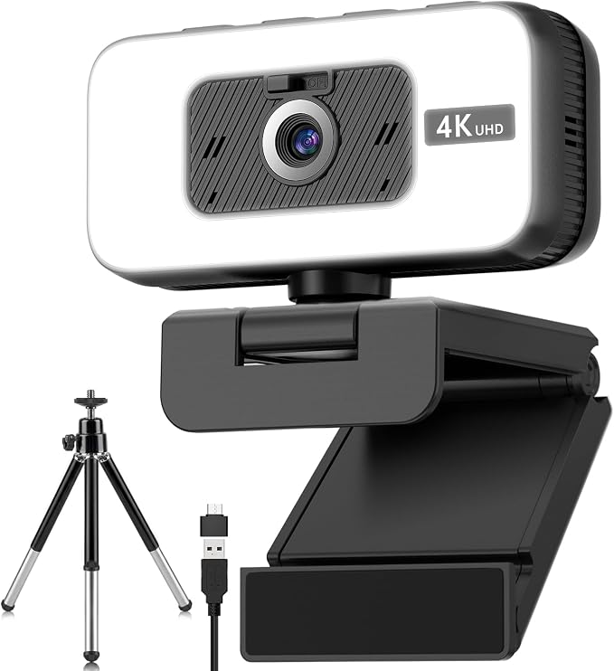 4K Webcam for PC, AutoFocus Webcam with Light for Desktop Computer | Web Camera with Microphone, FOV 80°, USB Plug and Play, Laptop Web Cam for Live Streaming, Online Teaching, Meetings by Danyesth